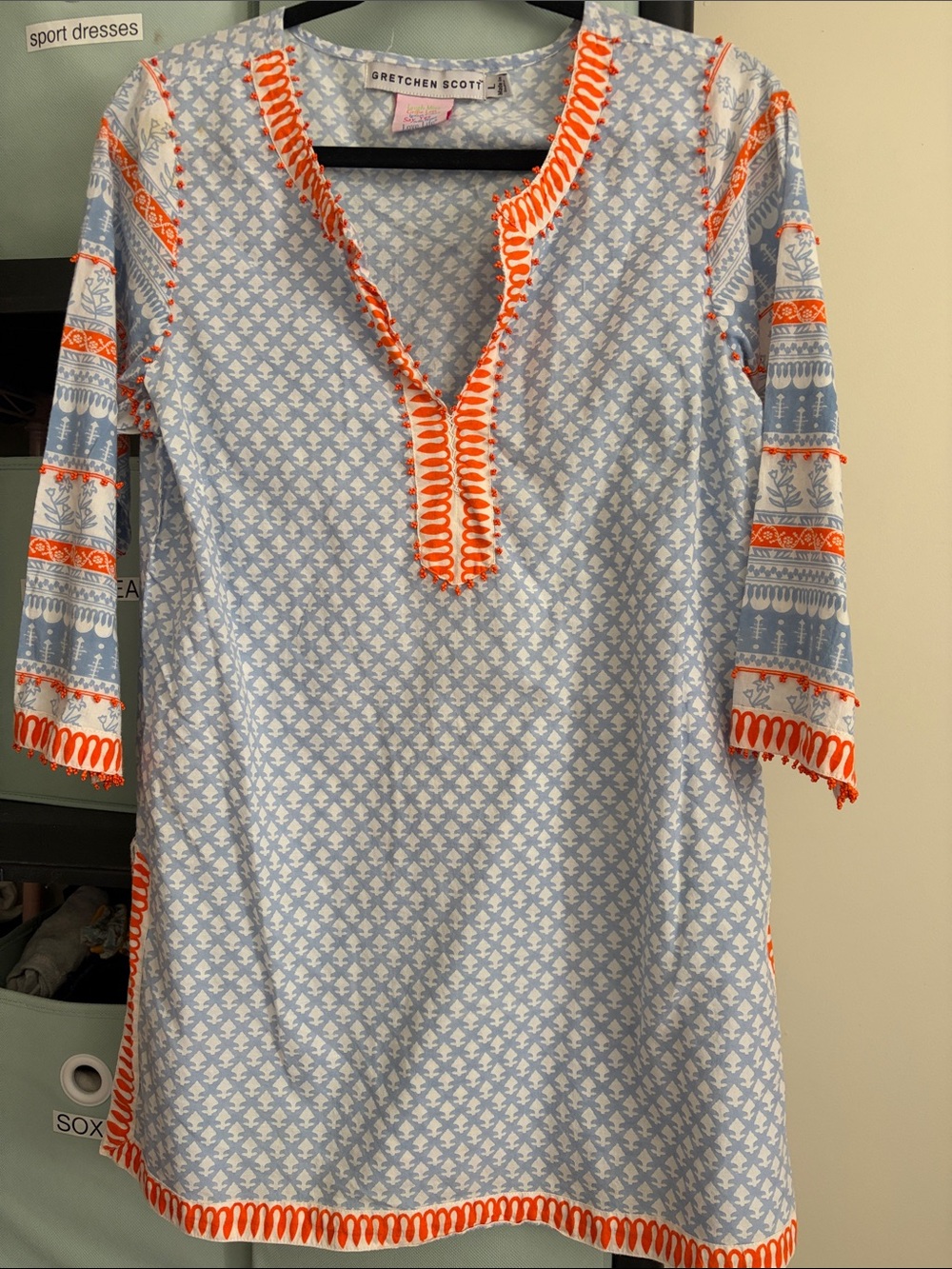 Gretchen Scott Designs Light Blue Mini Tunic with Orange Trim